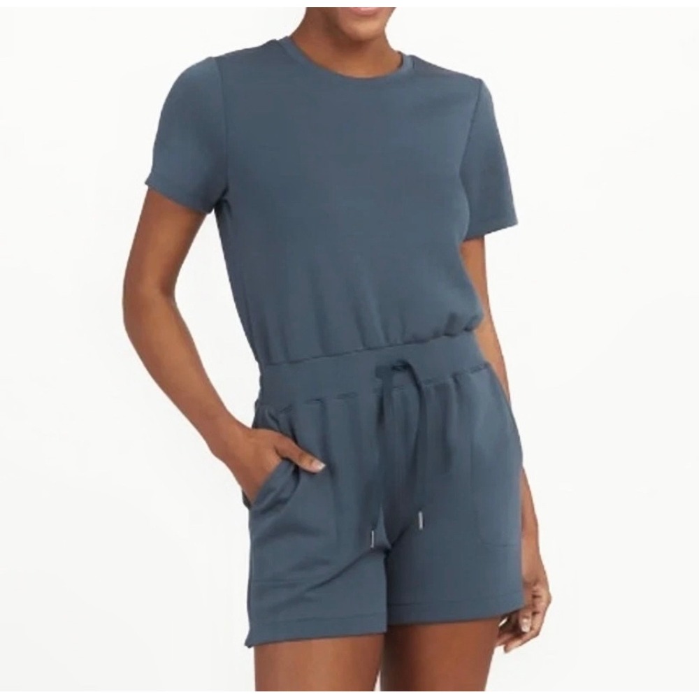 SPANX Air Essentials Romper Shorts Womens Large Airluxe Blue Drawstring Pockets